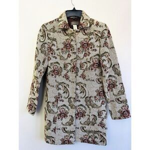 Vintage Kenar Brocade Floral‎ Tapestry Pea Coat Size 6 Button Down